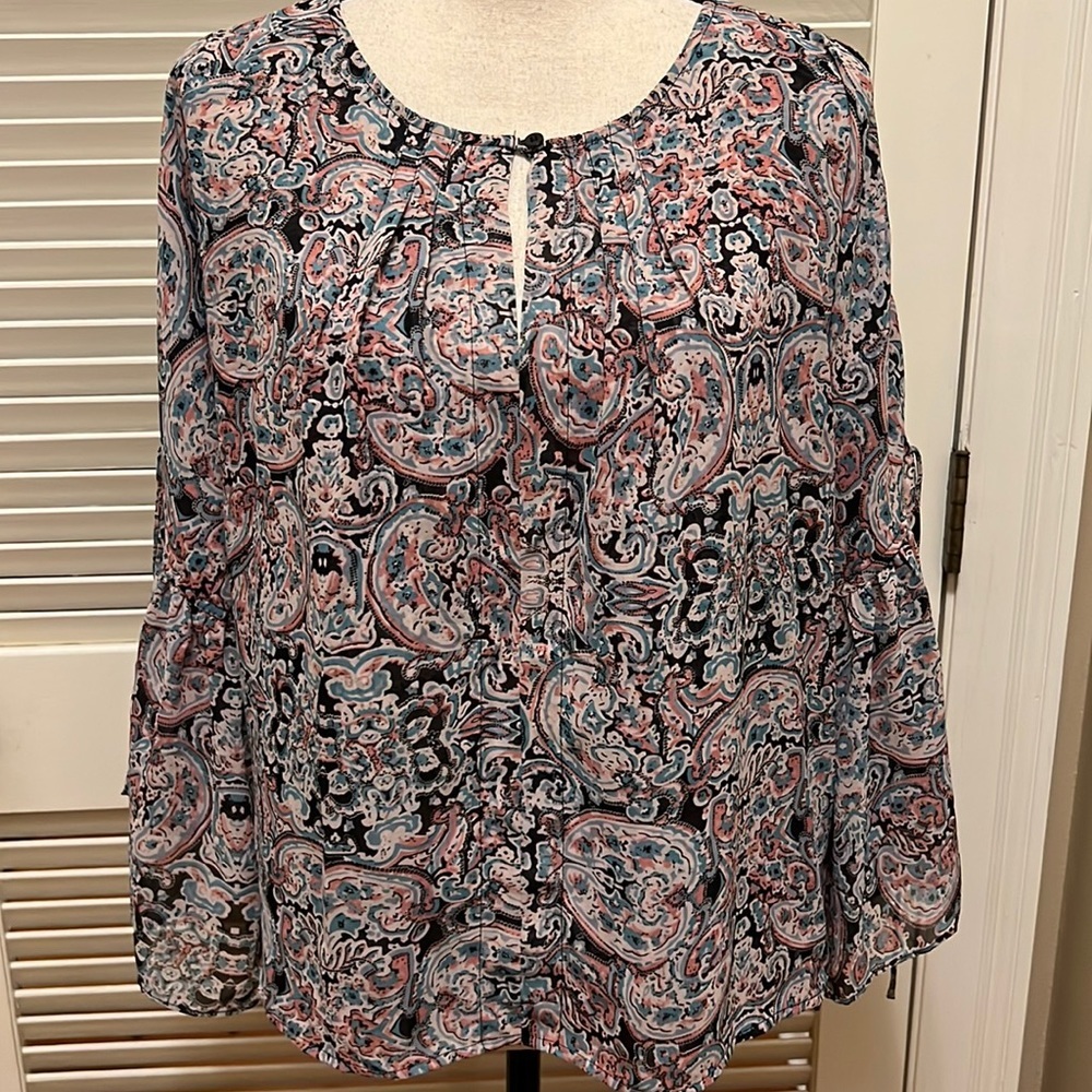 3. C Boho Blouse in Paisley Print, Split Sleeves, Size Large
